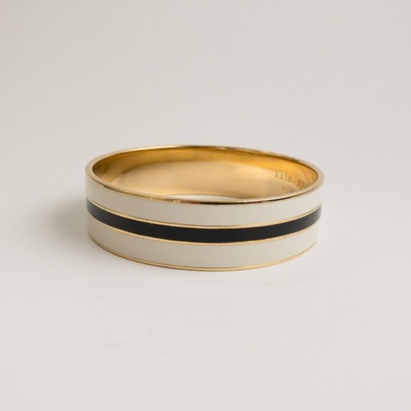 Kate Spade Enamel All Wrapped Up Bangle Cuff Bracelet Black White Enamel - Picture 6 of 9